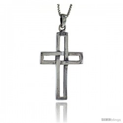 Sterling Silver Cross Cut-out Pendant, 2 in tall