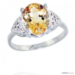 10k White Gold Diamond Citrine Ring 2.40 ct Oval 10x8 Stone 3/8 in wide