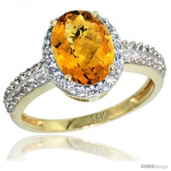 14k Yellow Gold Diamond Whisky Quartz Ring Oval Stone 9x7 mm 1.76 ct 1/2 in wide