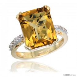 14k Yellow Gold Diamond Whisky Quartz Ring 5.83 ct Emerald Shape 12x10 Stone 1/2 in wide