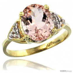 10k Yellow Gold Diamond Morganite Ring 2.40 ct Oval 10x8 Stone 3/8 in wide