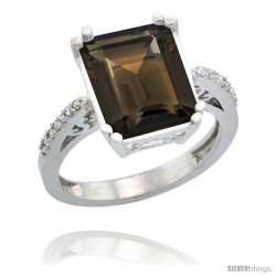 14k White Gold Diamond Smoky Topaz Ring 5.83 ct Emerald Shape 12x10 Stone 1/2 in wide
