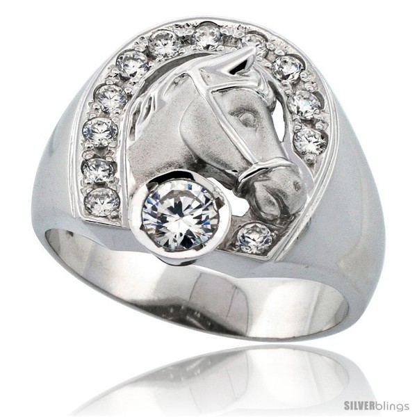 Sterling Silver Men s Horseshoe  Head Ring  Brilliant Cut 