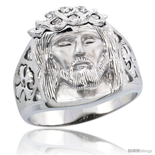 Sterling Silver Men's Thorn-crowned Jesus Christ Ring Brilliant Cut CZ ...