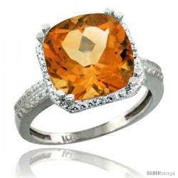 10k White Gold Diamond Citrine Ring 5.94 ct Checkerboard Cushion 11 mm Stone 1/2 in wide