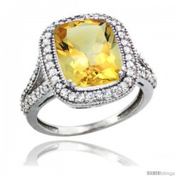 10k White Gold Diamond Halo Citrine Ring Checkerboard Cushion 12x10 4.8 ct 3/4 in wide