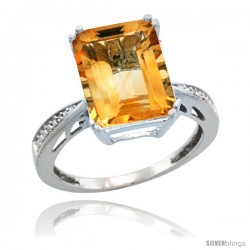 10k White Gold Diamond Citrine Ring 5.83 ct Emerald Shape 12x10 Stone 1/2 in wide -Style Cw909149