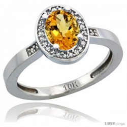 10k White Gold Diamond Citrine Ring 1 ct 7x5 Stone 1/2 in wide