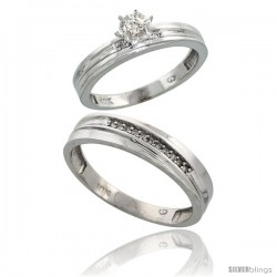 Sterling Silver 2-Piece Diamond Ring Set ( Engagement Ring & Man's Wedding Band ), w/ 0.10 Carat Brilli -Style Ag120em