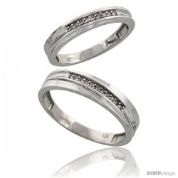 Sterling Silver 2-Piece His (5mm) & Hers (3.5mm) Diamond Wedding Band Set, w/ 0.07 Carat Brilliant Cut Diamonds