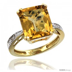 14k Yellow Gold Diamond Whisky Quartz Ring 5.83 ct Emerald Shape 12x10 Stone 1/2 in wide -Style Cy426149