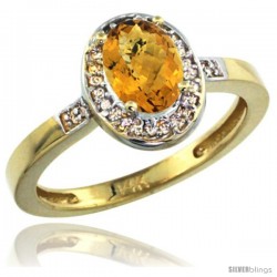 14k Yellow Gold Diamond Whisky Quartz Ring 1 ct 7x5 Stone 1/2 in wide