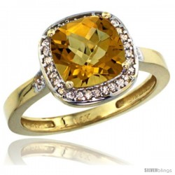 14k Yellow Gold Diamond Whisky Quartz Ring 2.08 ct Checkerboard Cushion 8mm Stone 1/2.08 in wide