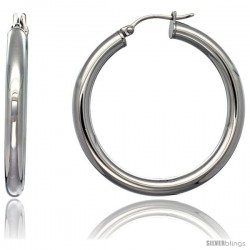 Surgical Steel 1 1/2 in Hoop Earrings Mirror Finish 4 mm tube, feather weigh