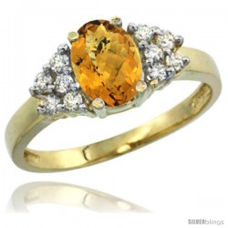 14k Yellow Gold Ladies Natural Whisky Quartz Ring oval 8x6 Stone Diamond Accent