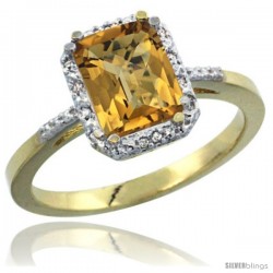 14k Yellow Gold Ladies Natural Whisky Quartz Ring Emerald-shape 8x6 Stone Diamond Accent