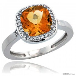 10k White Gold Diamond Citrine Ring 2.08 ct Checkerboard Cushion 8mm Stone 1/2.08 in wide