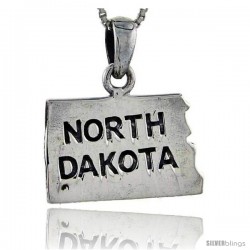 Sterling Silver North Dakota State Map Pendant, 1 1/16 in tall