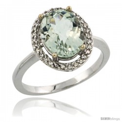 Sterling Silver Diamond Natural Green Amethyst Ring Ring 2.4 ct Oval Stone 10x8 mm, 1/2 in wide -Style Cwg02114