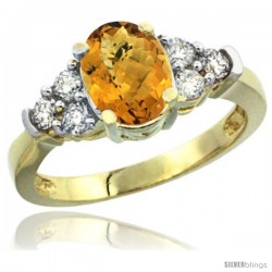 14k Yellow Gold Ladies Natural Whisky Quartz Ring oval 9x7 Stone Diamond Accent