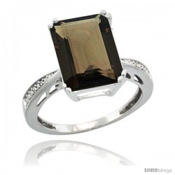 14k White Gold Diamond Smoky Topaz Ring 5.83 ct Emerald Shape 12x10 Stone 1/2 in wide -Style Cw407149