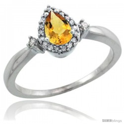 10k White Gold Diamond Citrine Ring 0.33 ct Tear Drop 6x4 Stone 3/8 in wide