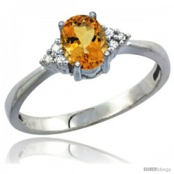 10k White Gold Natural Citrine Ring Oval 7x5 Stone Diamond Accent