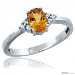 10k White Gold Natural Citrine Ring Oval 6x4 Stone Diamond Accent