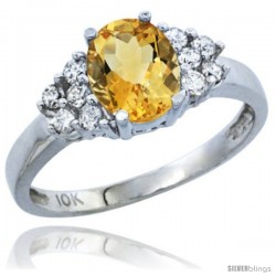 10k White Gold Natural Citrine Ring Oval 8x6 Stone Diamond Accent