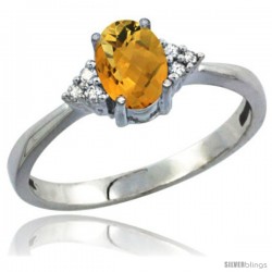 14k White Gold Ladies Natural Whisky Quartz Ring oval 7x5 Stone Diamond Accent