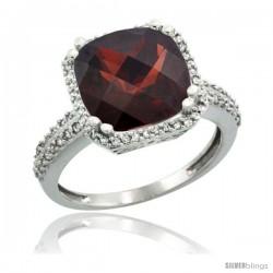 14k White Gold Diamond Halo Garnet Ring Checkerboard Cushion 11 mm 5.85 ct 1/2 in wide