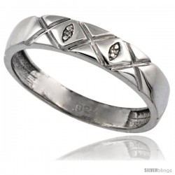 Sterling Silver Men's Diamond Wedding Ring Band, w/ 0.013 Carat Brilliant Cut Diamonds, 3/16 in. (5mm) wide