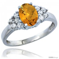 14k White Gold Ladies Natural Whisky Quartz Ring oval 8x6 Stone Diamond Accent