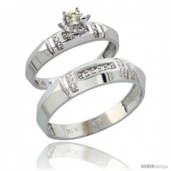 Sterling Silver 2-Piece Diamond Ring Set ( Engagement Ring & Man's Wedding Band ), w/ 0.08 Carat Brilliant Cut -Style Ag122em