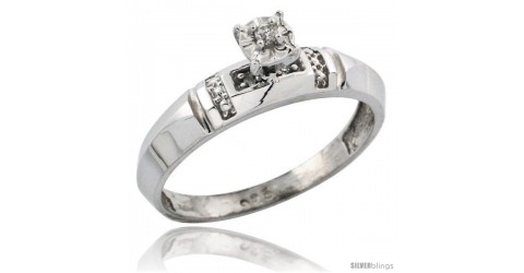 4mm Size 10 wide 5/32 in. w/ 0.05 Carat Brilliant Cut Diamonds Sterling Silver Diamond Engagement Ring