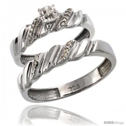Sterling Silver 2-Pc Diamond Ring Set (5mm Engagement Ring & 5mm Man's Wedding Band), w/ 0.143 Carat Brilliant Cut Diamonds