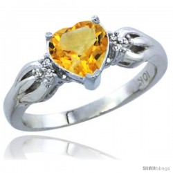 10K White Gold Natural Citrine Ring Heart-shape 7x7 Stone Diamond Accent