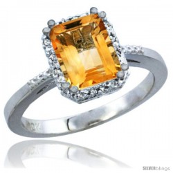 10K White Gold Natural Citrine Ring Emerald-shape 8x6 Stone Diamond Accent