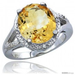 10K White Gold Natural Citrine Ring Oval 12x10 Stone Diamond Accent