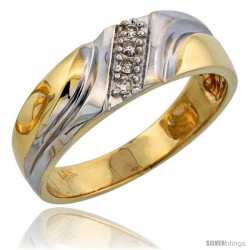 14k Gold Men's Diamond Band w/ Rhodium Accent, w/ 0.08 Carat Brilliant Cut Diamonds, 1/4 in. (7mm) wide