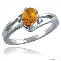 14k White Gold Ladies Natural Whisky Quartz Ring oval 6x4 Stone Diamond Accent -Style Cw426165