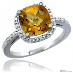 14k White Gold Ladies Natural Whisky Quartz Ring Cushion-cut 3.8 ct. 8x8 Stone Diamond Accent