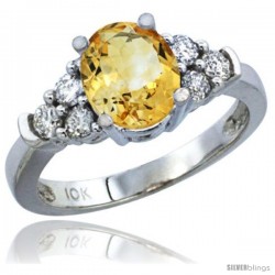 10K White Gold Natural Citrine Ring Oval 9x7 Stone Diamond Accent