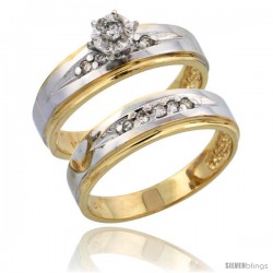14k Gold 2-Piece Diamond Engagement Ring Set w/ Rhodium Accent, w/ 0.20 Carat Brilliant Cut Diamonds, 3/16 in. (5mm) wide