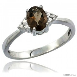 14k White Gold Ladies Natural Smoky Topaz Ring oval 7x5 Stone Diamond Accent