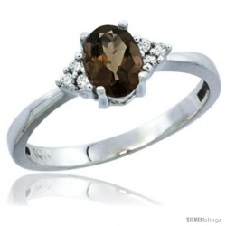 14k White Gold Ladies Natural Smoky Topaz Ring oval 6x4 Stone Diamond Accent