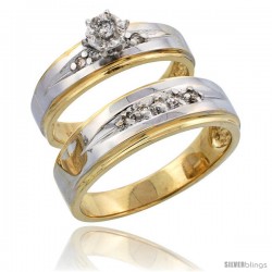 14k Gold 2-Piece Diamond Ring Set w/ Rhodium Accent ( Engagement Ring & Man's Wedding Band ), w/ 0.20 Carat Brilliant Cut