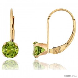 10k Yellow Gold Natural Peridot Leverback Earrings 5mm Brilliant Cut August Birthstone, 9/16 in tall