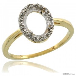 10k Gold Semi-Mount ( 8x6 mm ) Oval Stone Ring w/ 0.007 Carat Brilliant Cut Diamonds, 7/16 in. (11mm) wide