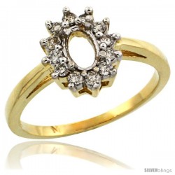 10k Gold Semi-Mount ( 6x4 mm ) Oval Stone Ring w/ 0.212 Carat Brilliant Cut Diamonds, 7/16 in. (11mm) wide